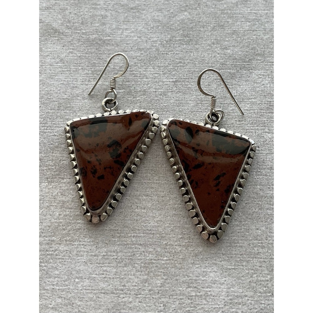 Vintage sterling silver dangle earrings 925 Triangle Gemstone Estate Jewelry